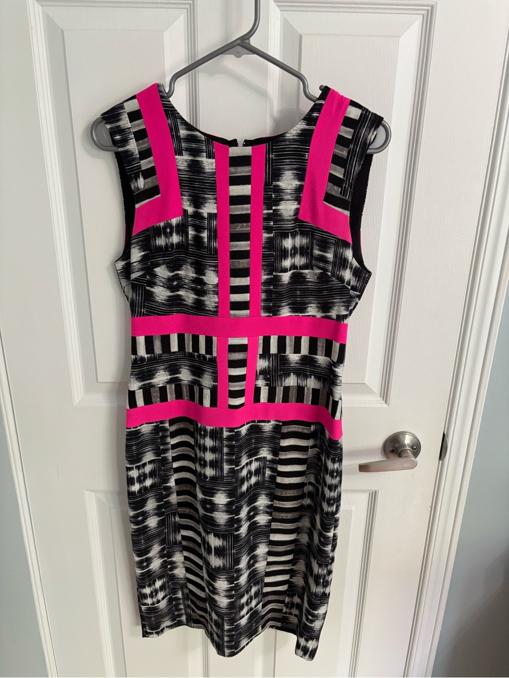 BCBGMaxAzria Black, White & Hot Pink Geometric Sheath Dress